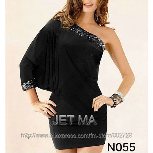 Retail-1pcs-Black Clubwear Sexy Dress One-shoulder Dresses With G-string Free shipping 055 N055 N055B