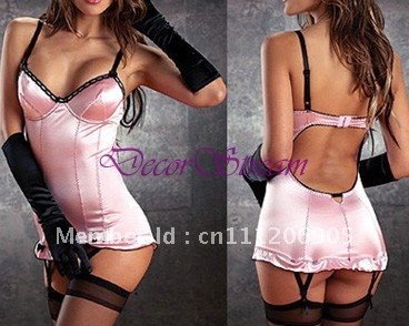 RETAIL--Sexy Lingerie Sexy Bustier Pink color Bustier with Garter and Gloves Sexy ONE