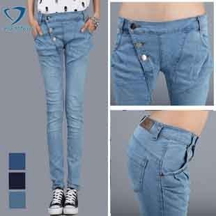 Retro 8609p55 finishing female jeans buttons the trend of the pencil pants