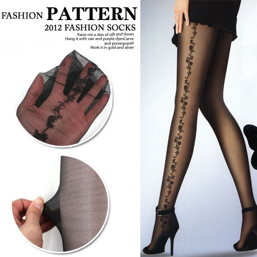 Retro flowers stockings ultrathin sexy side flower vine jacquard pantyhose