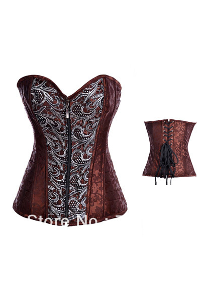 Retro Style Sexy Zipper Front Brown Corset LB4110