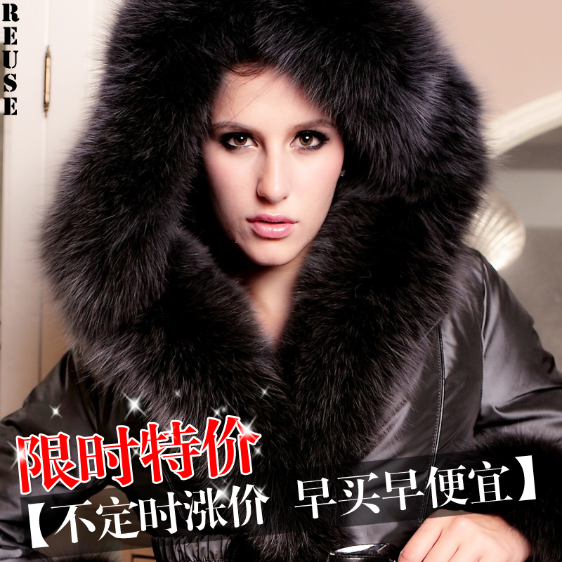 Reuse thickening plus size luxury blue fox fur collar fur down coat female medium-long