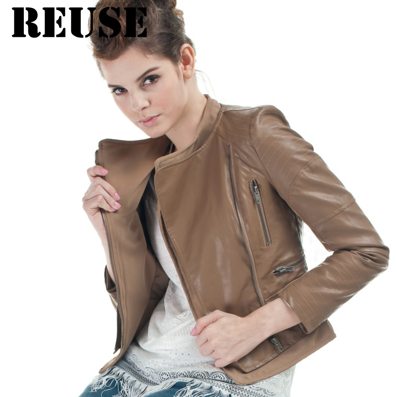 Reuse2012 autumn women leather clothing female short design slim coat double collar PU jacket