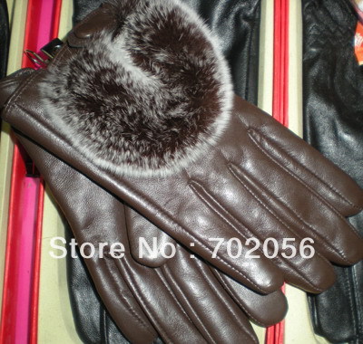 Rex Rabbit Fur leather Gloves Real lambskin GLOVES 10pairs/lot #2479