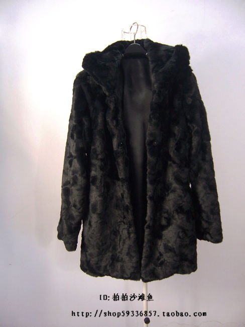 Rex rabbit hair faux fur overcoat faux medium-long outerwear with a hood