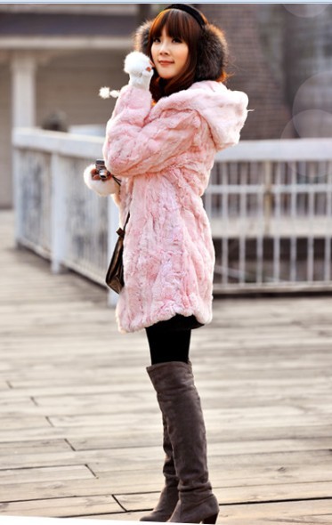 Rex rabbit hair fur coat outerwear medium-long with a hood top fox fur vest outerwear