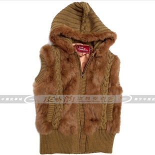 Rex rabbit hair fur vest genuine leather vest hooded fur vest women's leather coat h8182