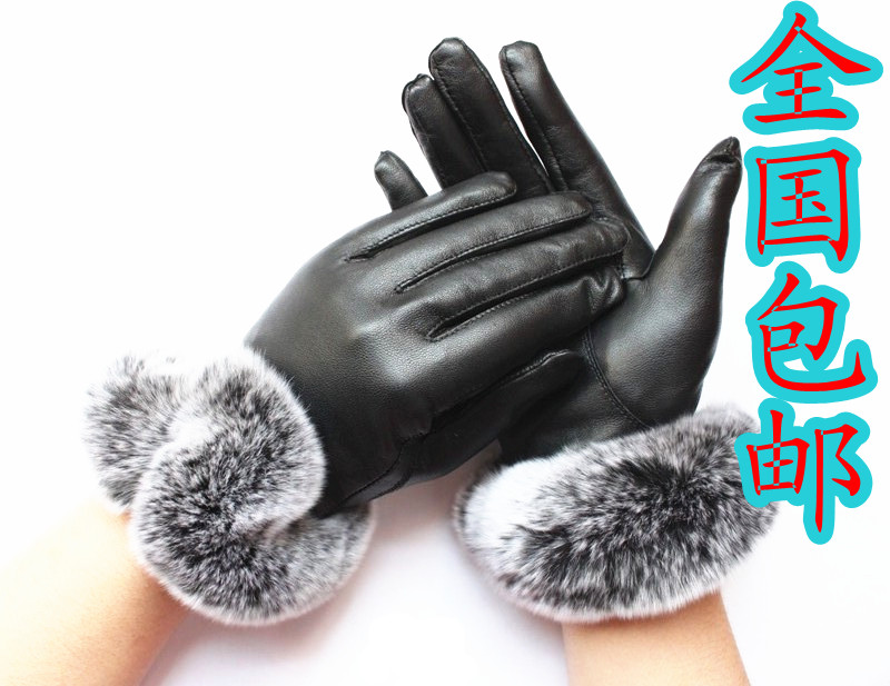 Rex rabbit hair leather gloves winter thermal genuine leather gloves women's genuine leather sheepskin gloves