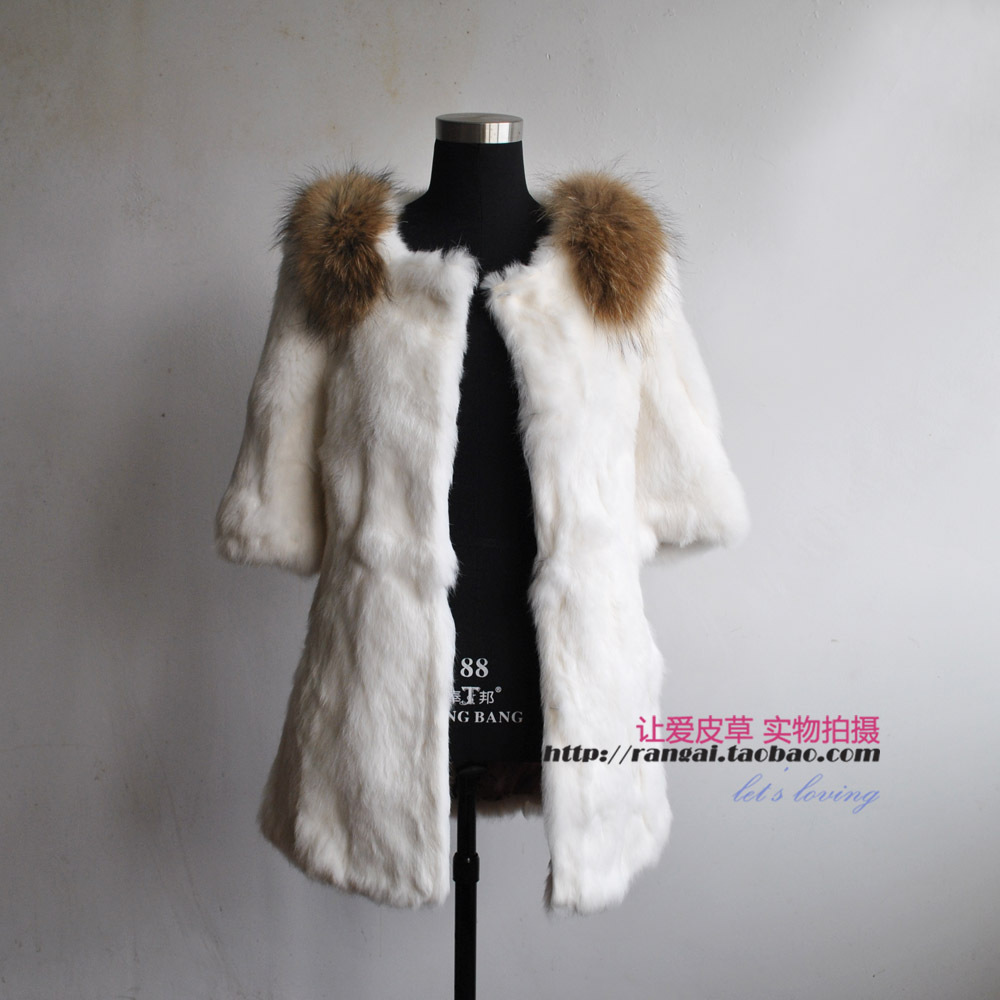 Rex rabbit hair medium-long fur coat o-neck slim fur overcoat 2012