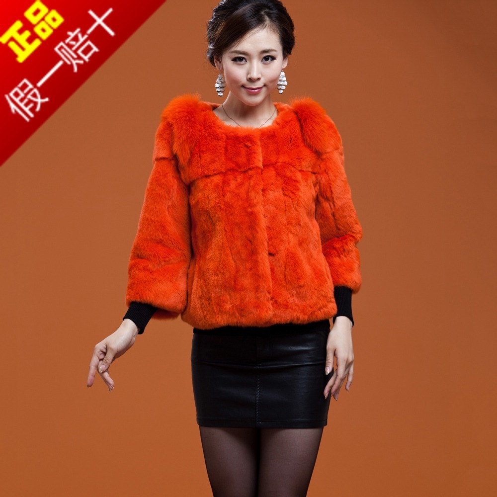 Rex rabbit plush fur fox fur princess mounted bell-bottom three quarter sleeve shorts outerwear o-neck slim women's fur