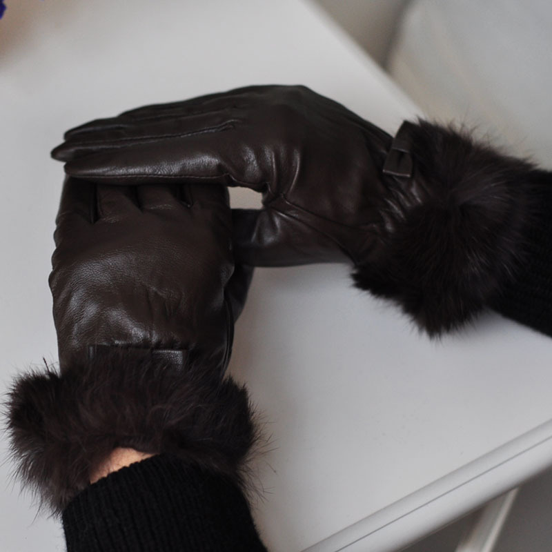 Rglt 2012 autumn and winter high quality genuine leather series women's sheep strap moben thermal finger gloves