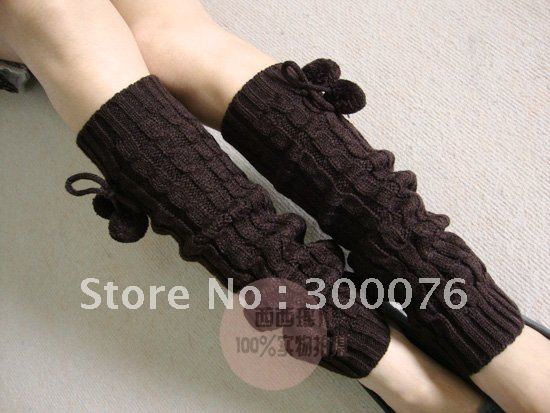 Ribbed knit leg warmer boot cover legging warmer fur ball