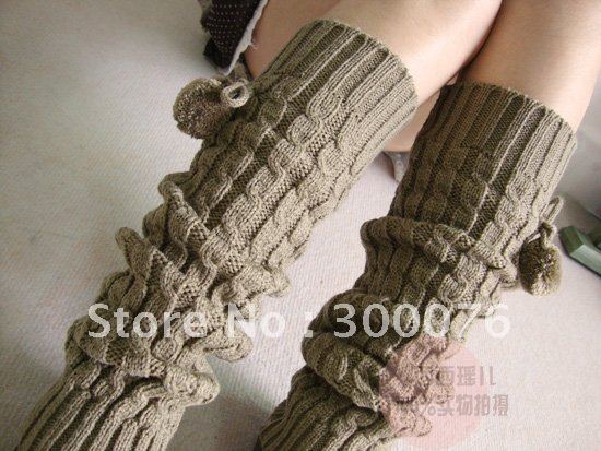 Ribbed knit leg warmer boot cover legging warmer fur ball