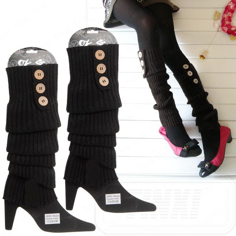 Ribbed knit leg warmer warmer boot cover side buttons