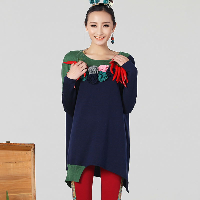 RIP spring irregular knit bottom flower decoration color block decoration sweater 31160020