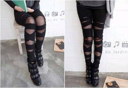 Ripped Cut-out Bandage Black Tight Woman Lady Leggings trousers Sexy Pants