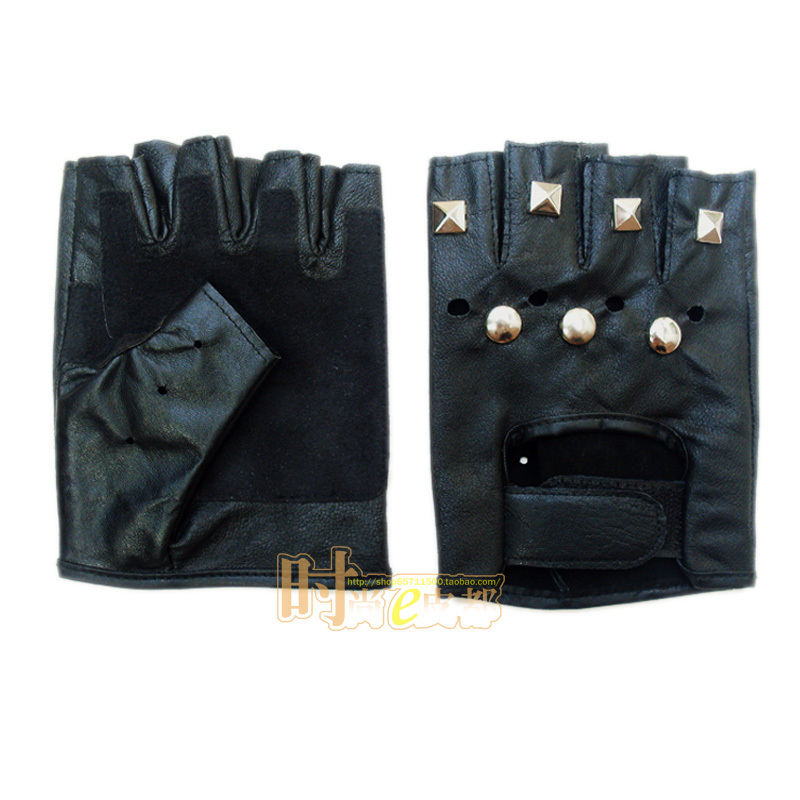 Rivet gloves male fitness ride outdoor gloves genuine leather hip-hop semi-finger male gloves