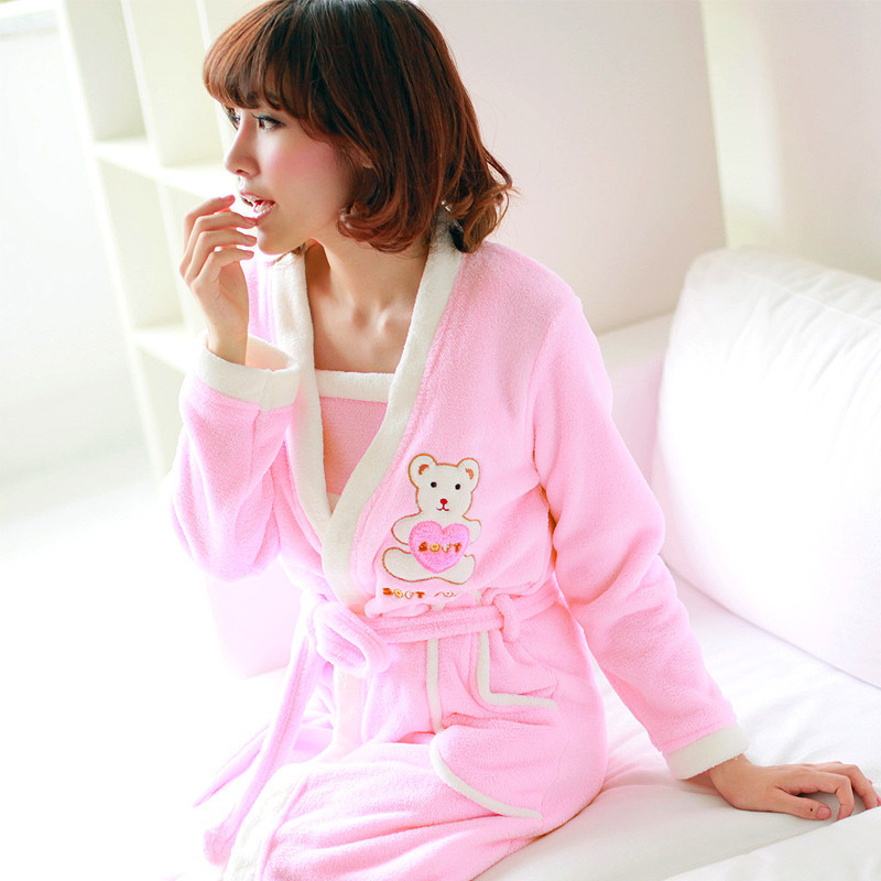 Robe autumn and winter coral fleece long-sleeve sleepwear female twinset bathrobes bathrobe lounge female