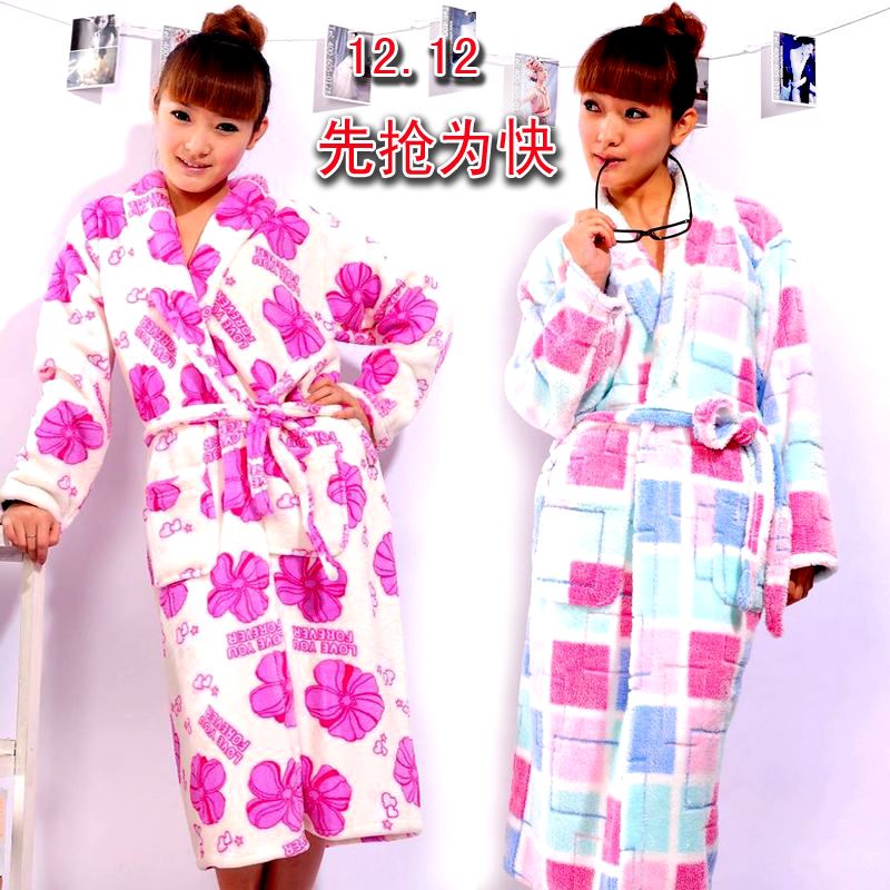 Robe thickening coral fleece lovers male women's winter flannel bathrobe sleepwear