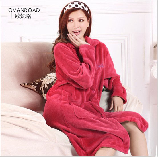 Robe thickening coral fleece robe autumn and winter bathrobe fashion lounge sleepwear female