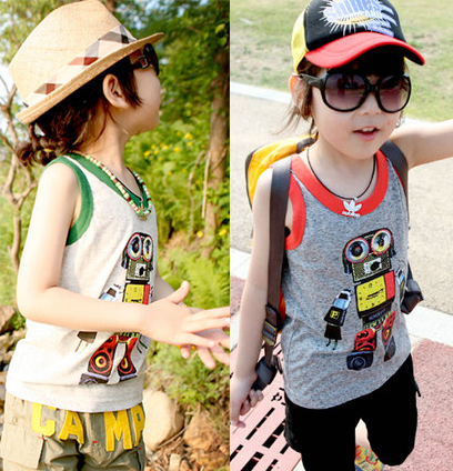 Robot children's 2012 summer clothing boys clothing girls clothing baby vest sleeveless T-shirt