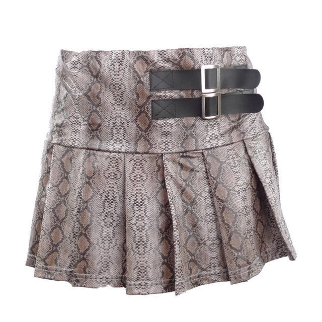 Rock daddy serpentine leather belt decoration pleated mini half-length short skirt 081022