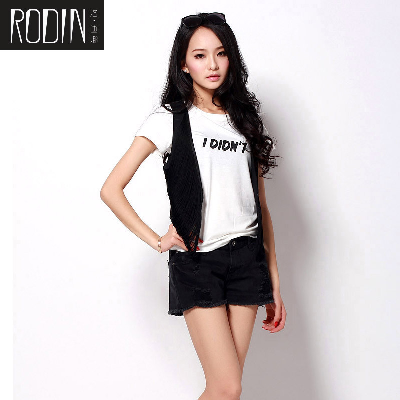 Rodin autumn new arrival vest women's autumn and winter all-match fashion black tassel vest 2