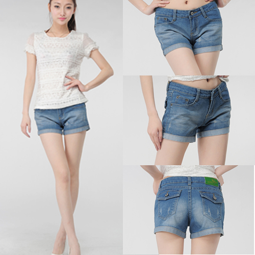 Roll-up 2013 loose hem denim shorts female women's shorts plus size denim