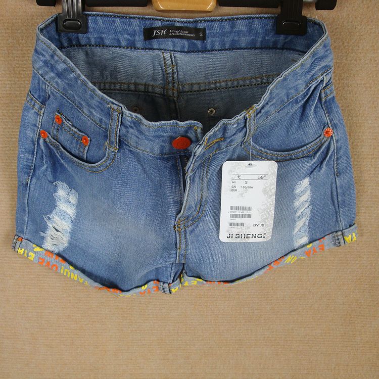 Roll-up 2013 loose hem hole letter denim shorts female women's shorts