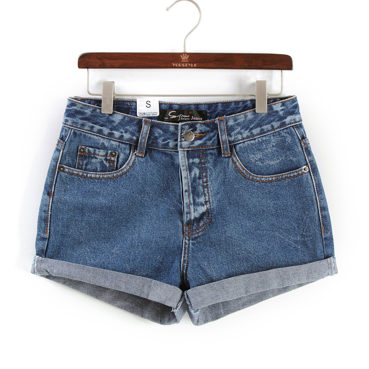 Roll-up hem high waist denim shorts loose shorts pants 2013 spring women's