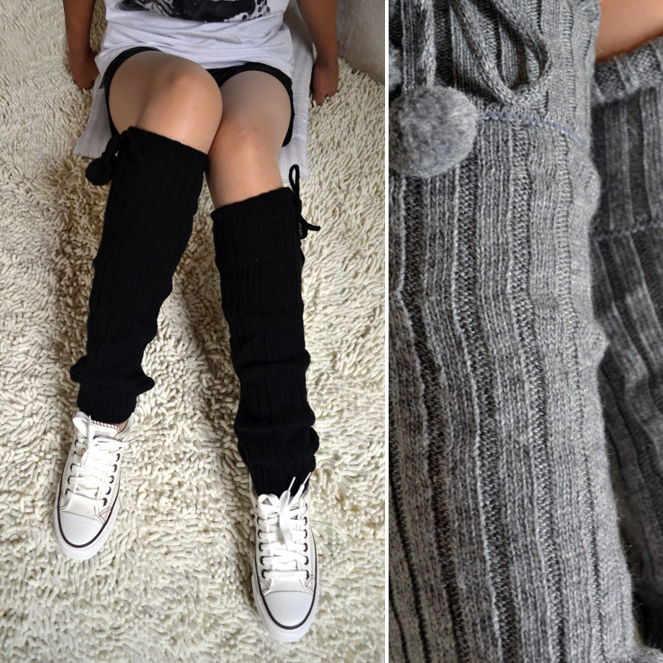 Roll up hem plush ball ankle sock female both sides of the hair bulb wool rabbit fur ankle sock leg cover boot covers