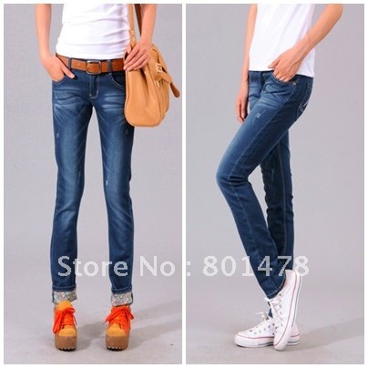 Roll up hem two ways soft slim pencil jeans female trousers 8011