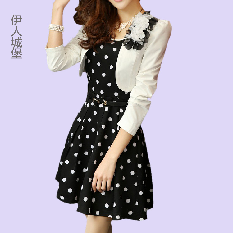 Romantic declaration of spring women's 2013 polka dot sweet twinset dress gentlewomen set SS48