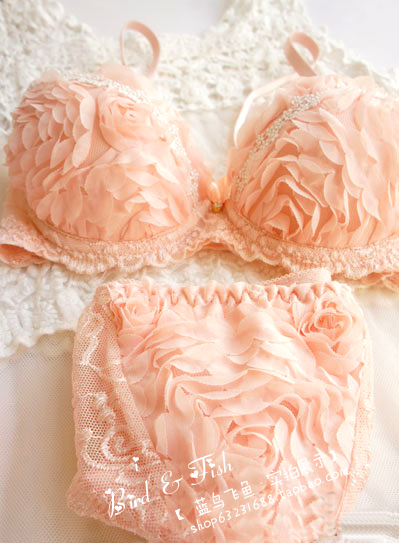 Romantic petals lace 3 breasted sexy push up adjustable women's bra underwear bra set