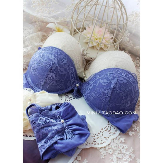 Romantic purple tassel thick thin bra underwear set 70bc75abc80abc85b