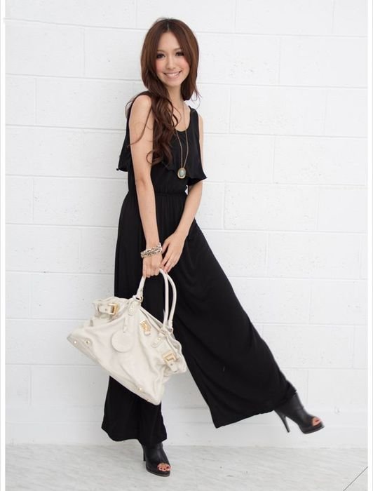 rompers Elegant Lady Sexy Black Flounce Round Collar Jumpsuits