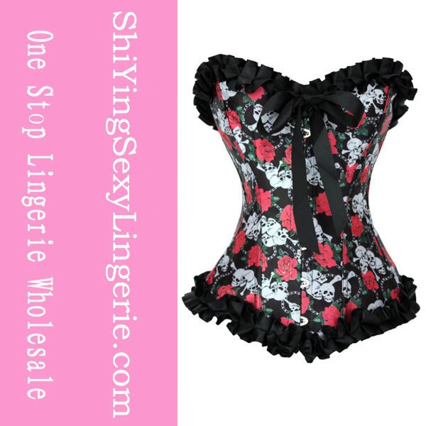 Rose and Skull Print Steampunk Corset New Style LC5257 Cheaper price Drop Shipping