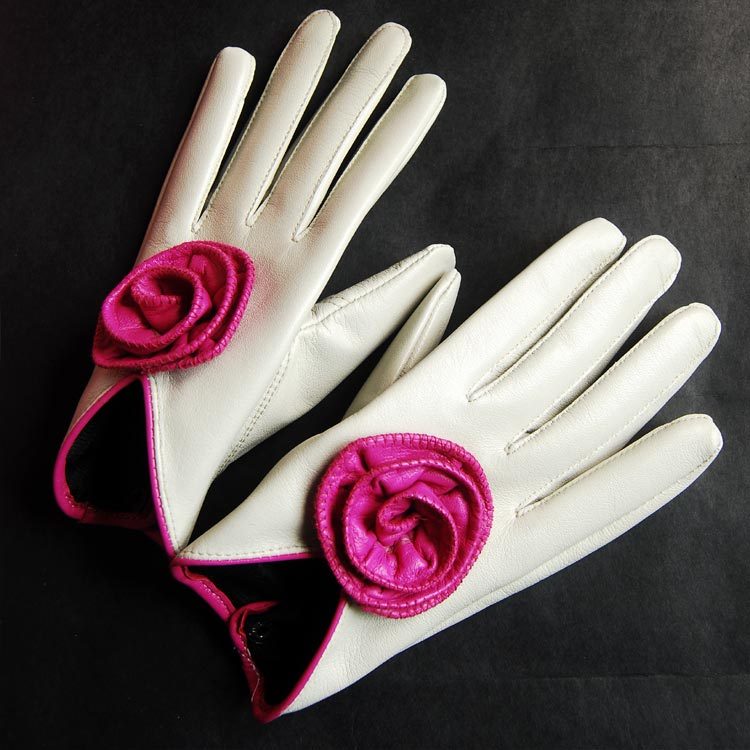 Rose genuine leather gloves female winter elegant charming rose suede gloves