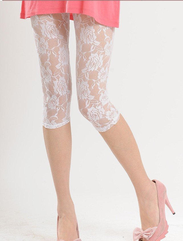 Rose Lace Floral Leggings Sexy Capris Tight Skinny Pure Black and White