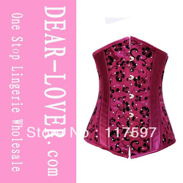 Rose Pink Burlesque Underbust Corset With Floral Patterned Design 5pcs/ lot LC5238 Cheap Price