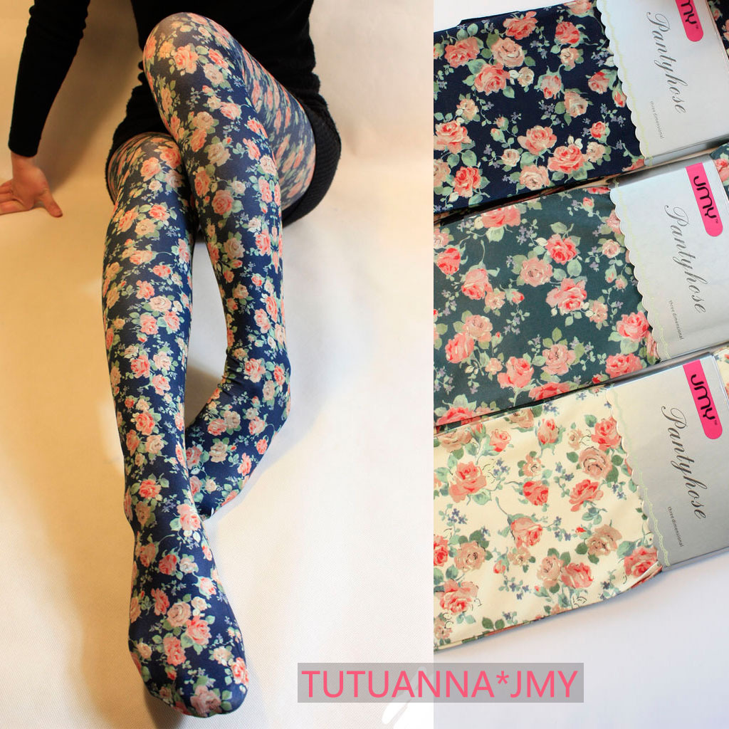 Rose print legging pantyhose sock