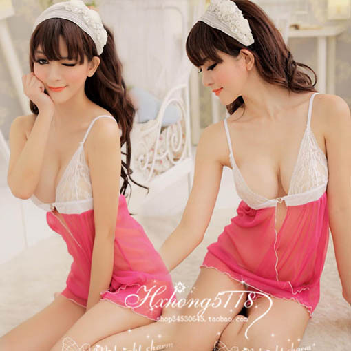 Rose white suspender skirt deep V-neck nightgown embroidered lace decoration sleep set female lounge 1032