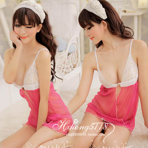 Rose white suspender skirt deep V-neck nightgown embroidered perspectivity lace decoration sleep set female lounge 1032