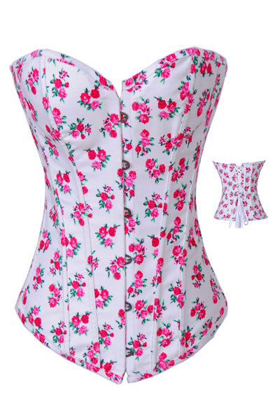 Roses Printed Overbust Corset In Pink LB4449