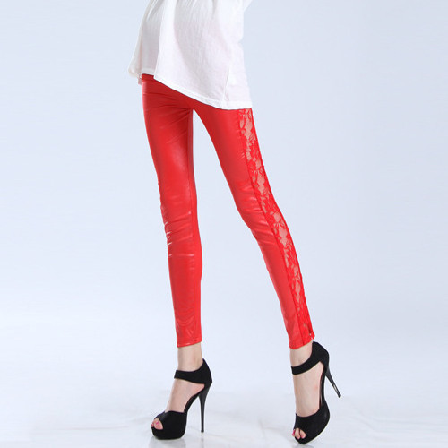 Rosy Lace leggings the matte imitation leather Free Shipping 3023