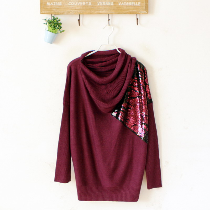 rou) Slanting collar paillette knitted pullover shirt 2012 autumn and winter women sweater