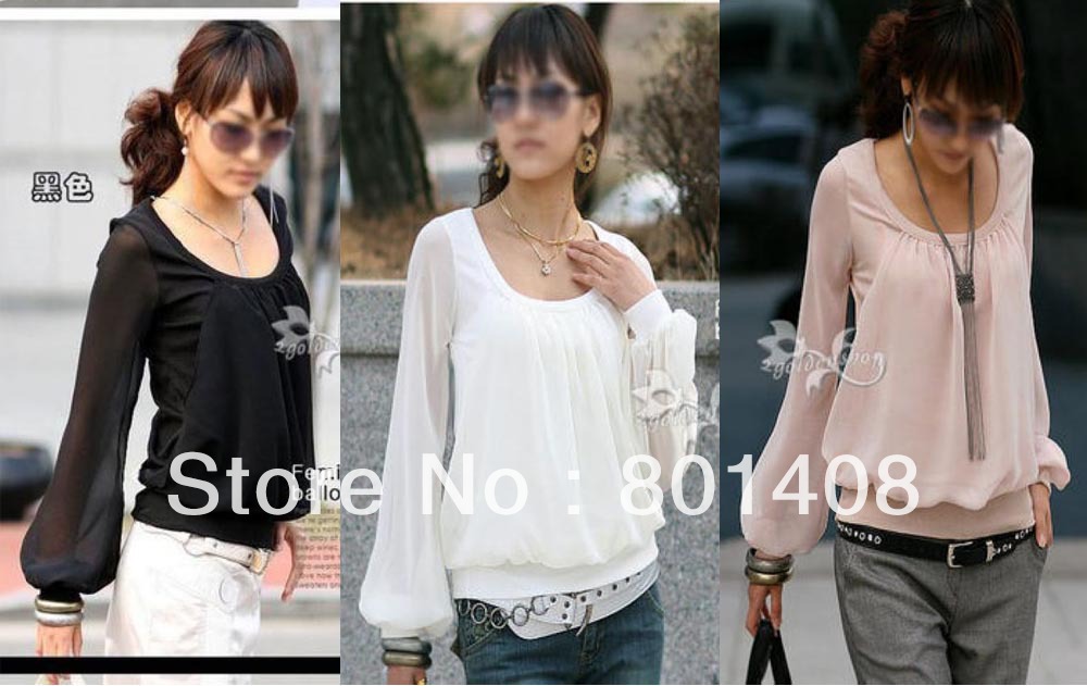 Round neck Chiffon Blouse Top WF-0120