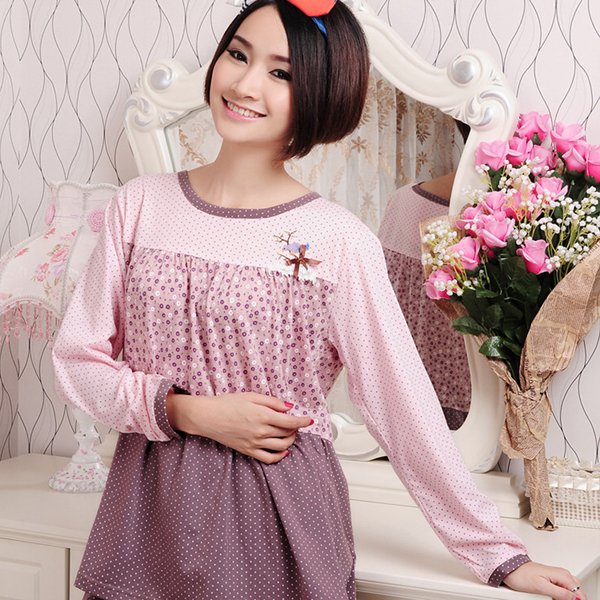 Round women's sleepwear female rustic air conditioning service knitted cotton sleepwear long-sleeve autumn and winter