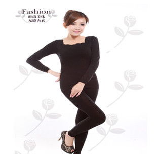 Rousseaus cold slim waist lace beauty care slimming women's thermal underwear set cotton sweater