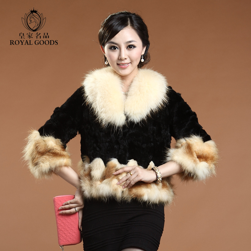 Royal 2012 raccoon fur rabbit fur three quarter sleeve genuine leather fur short design outerwear